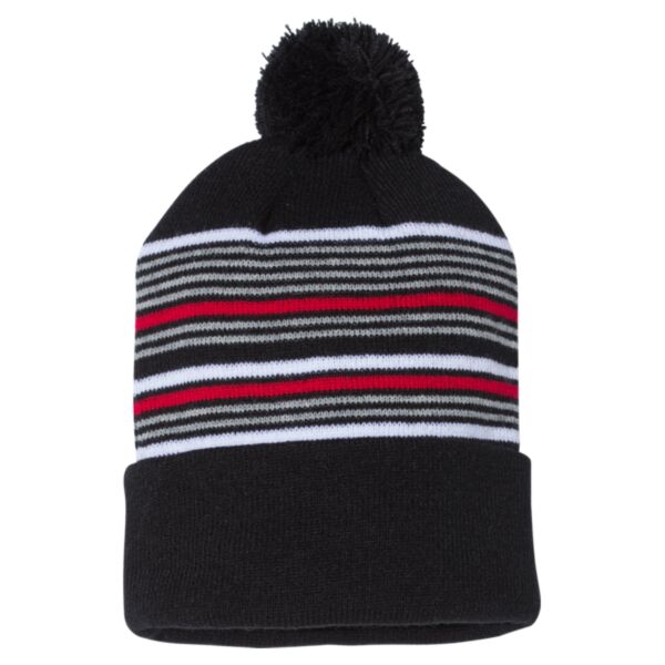 12" Striped Pom-Pom Cuffed Beanie Thumbnail